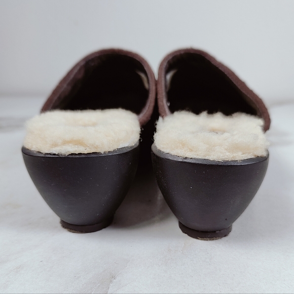UGG Fiona Brown Suede Shearling Lined Slip On Clogs Mules, Sz 7 - Picture 7 of 10